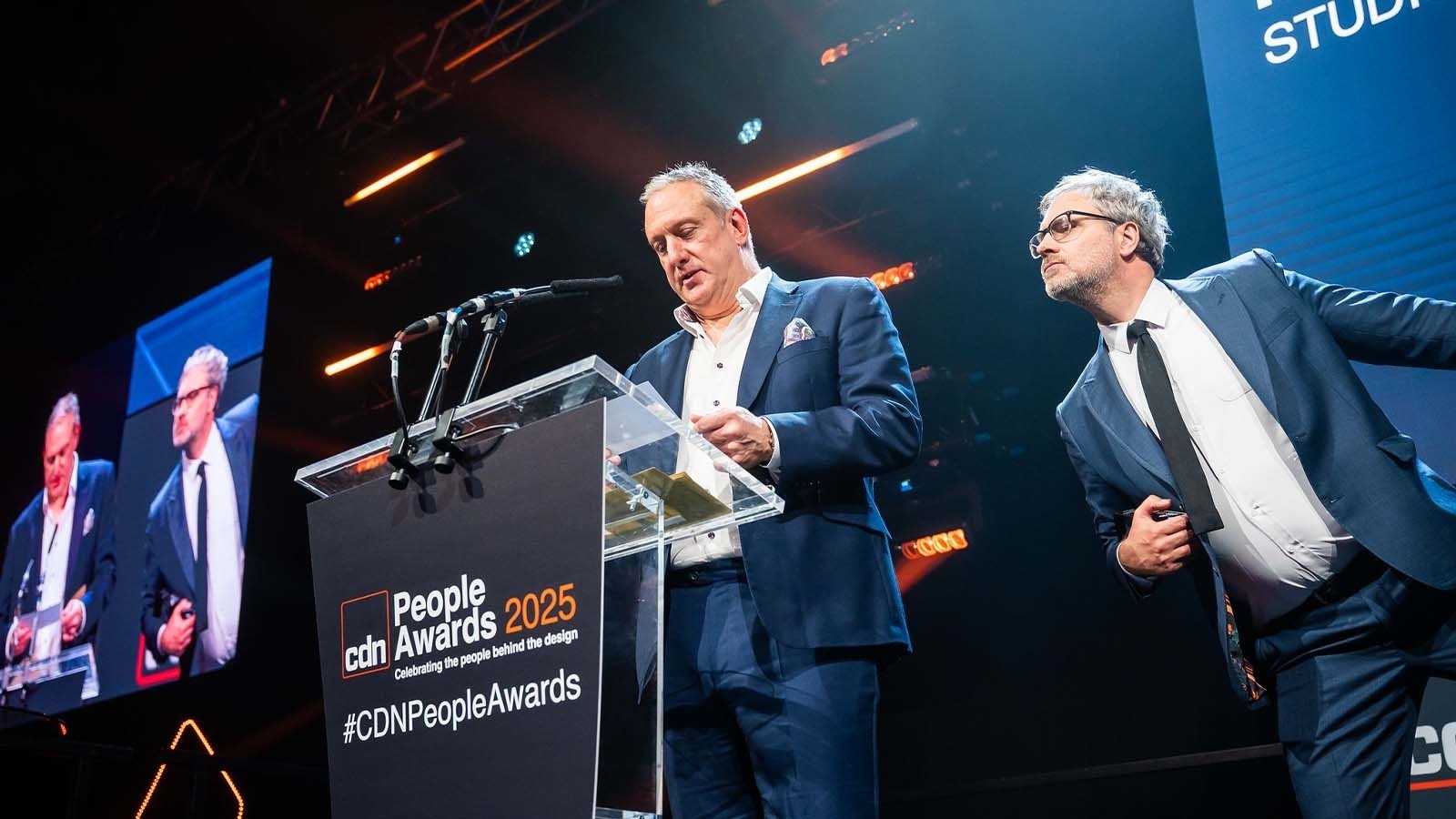 Marc Brumpton of Contechs announcing winners of Best Digital Modelling Team at CDN People Awards 2025