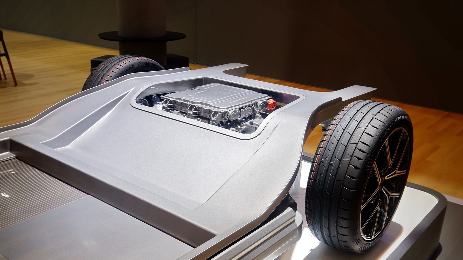 EV motor on an electric skateboard chassis