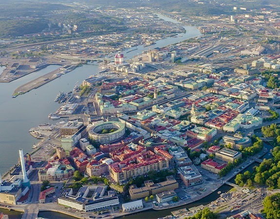 Aerial shot of Gothenburg city in Sweden